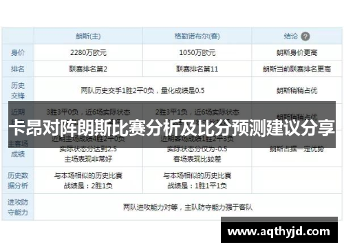 卡昂对阵朗斯比赛分析及比分预测建议分享